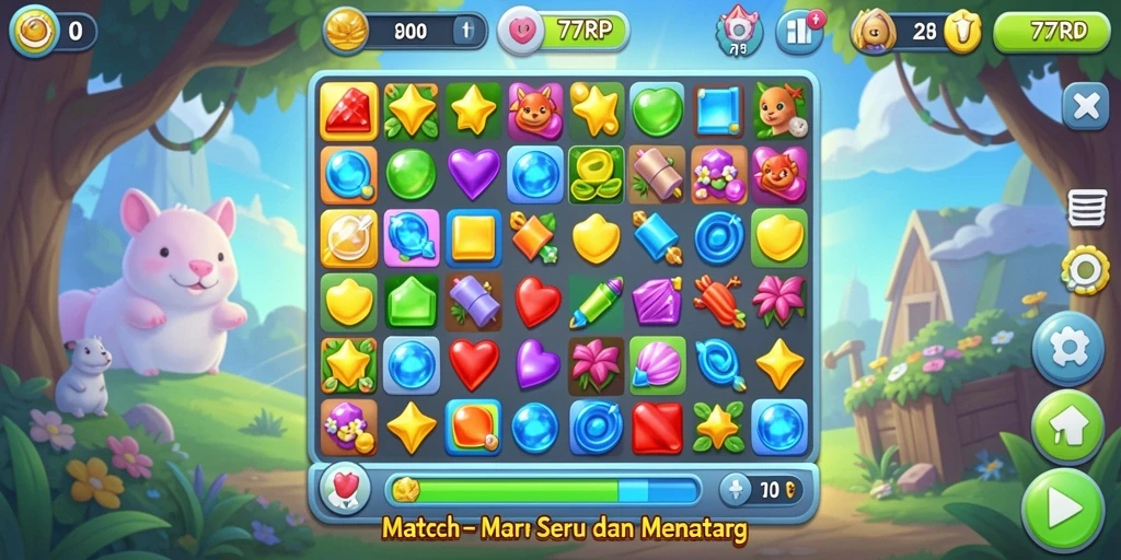 Tampilan menarik dari gameplay Match-3 di 77RP.