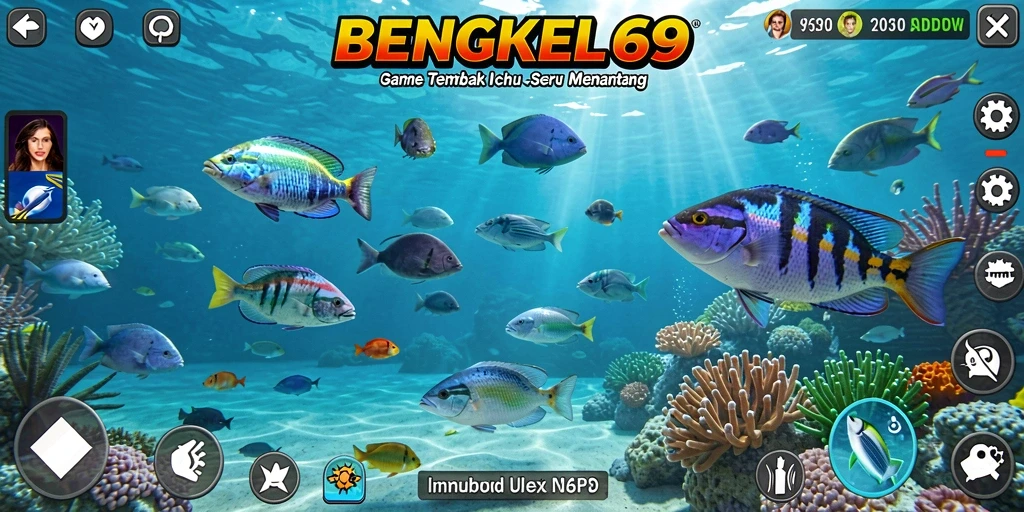 Gameplay seru BENGKEL69 saat menangkap ikan dengan beragam senjata.