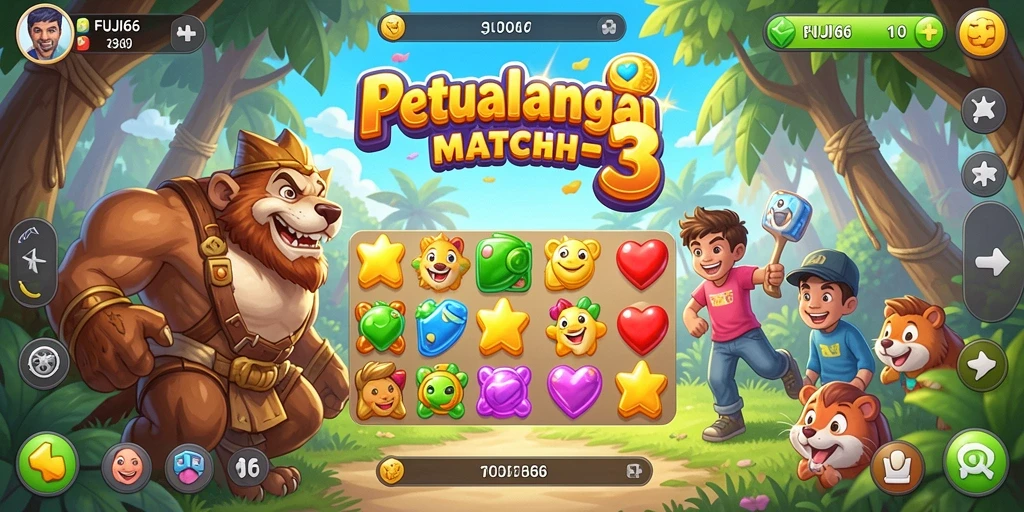 Tangkapan layar gameplay FUJI66 dengan aksi match-3 seru.