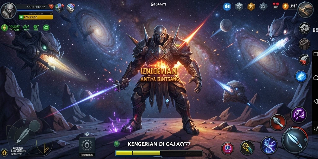 Tampilan gameplay menakutkan dalam GALAXY77 di tengah kegelapan.