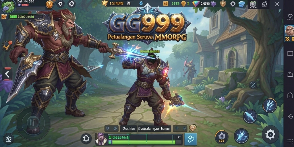 Screenshot gameplay GG999 menampilkan pertarungan epik dalam dunia MMORPG.