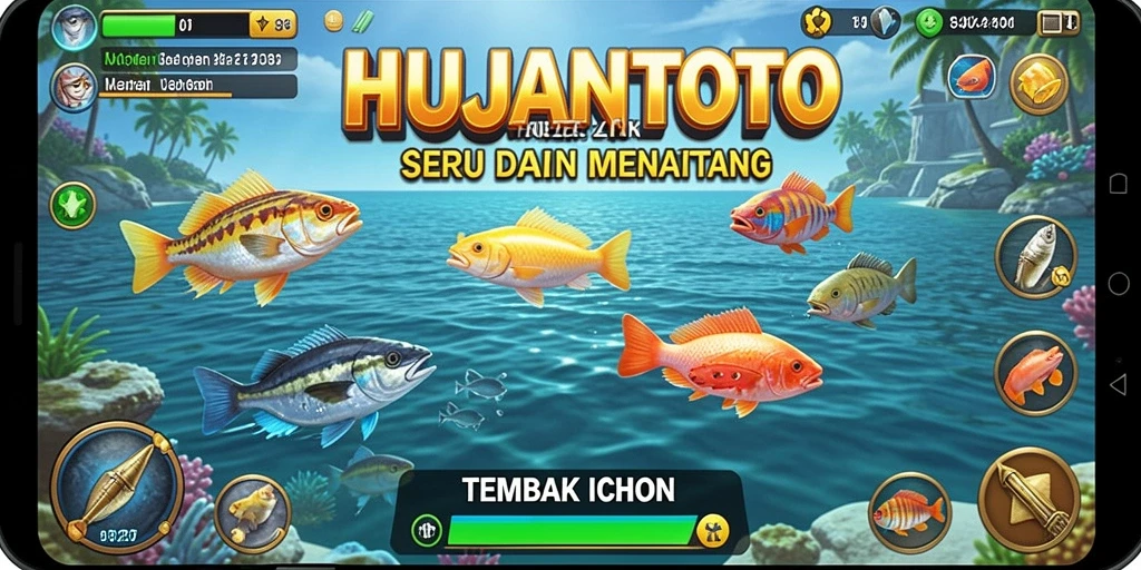 Tangkapan layar utama HUJANTOTO menampilkan gameplay yang mendebarkan saat menembak ikan.
