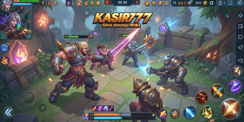 Tangkapan layar KASIR777 menampilkan aksi pertarungan yang seru dalam permainan MOBA.
