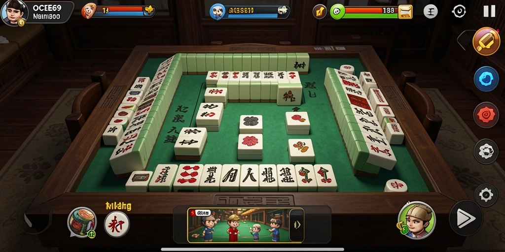 Tampilan gameplay OCE69 dengan berbagai ubin Mahjong yang menarik.
