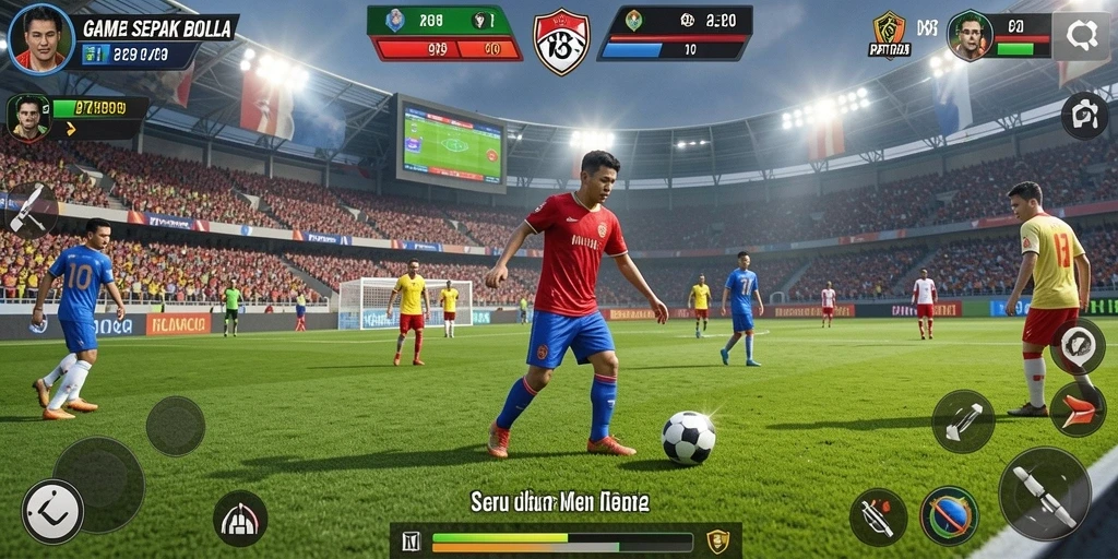 Tampilan gameplay PT89 dengan aksi sepak bola yang mendebarkan.