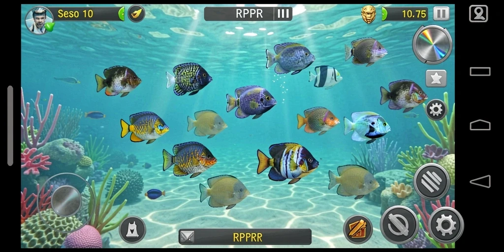Screenshot gameplay RPRR menampilkan aksi menembak ikan yang seru.