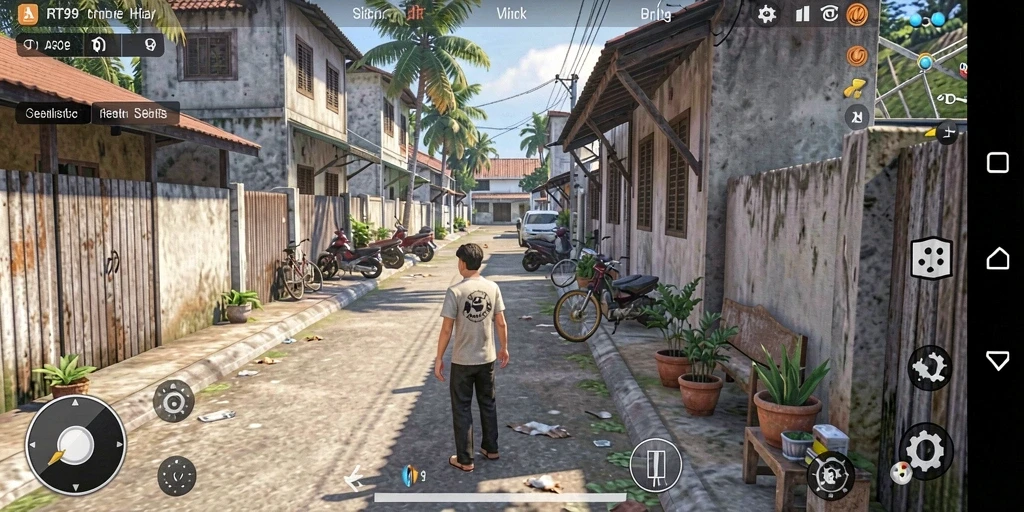 Tangkapan layar gameplay RT99 menunjukkan interaksi kehidupan sehari-hari.