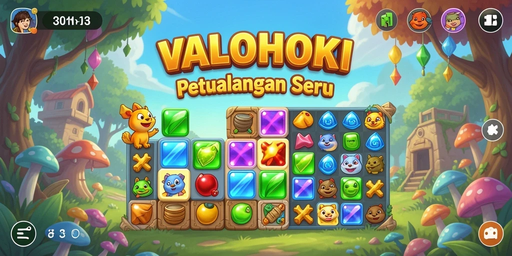 Tampilan menarik dari gameplay Match-3 VALOHOKI yang penuh warna.