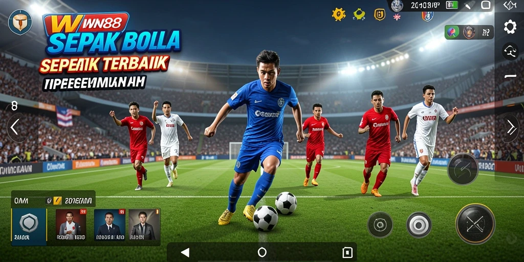 Screenshot gameplay WIN88 menampilkan aksi sepak bola yang mendebarkan.